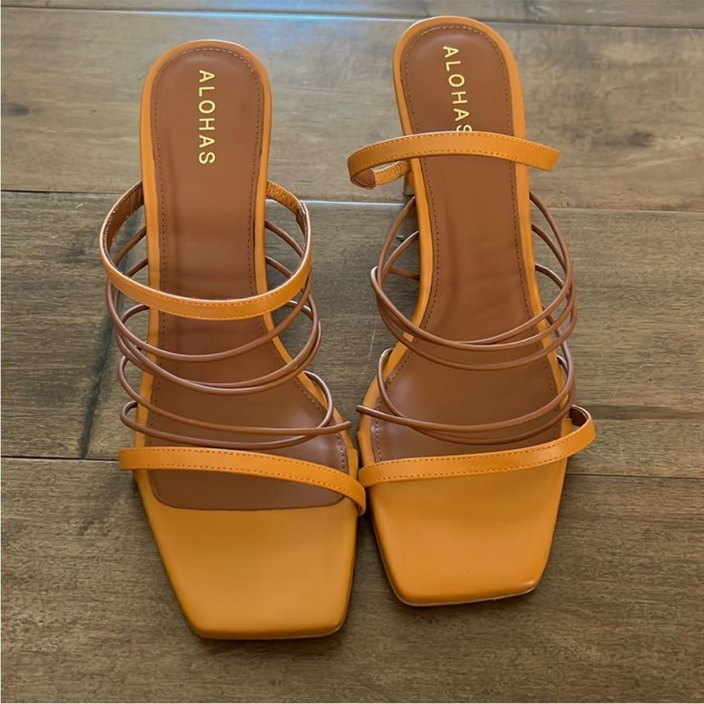 NEW ALOHAS x Anthropologie Strappy Heels Tan EU 40 US 10 - Picture 5 of 10